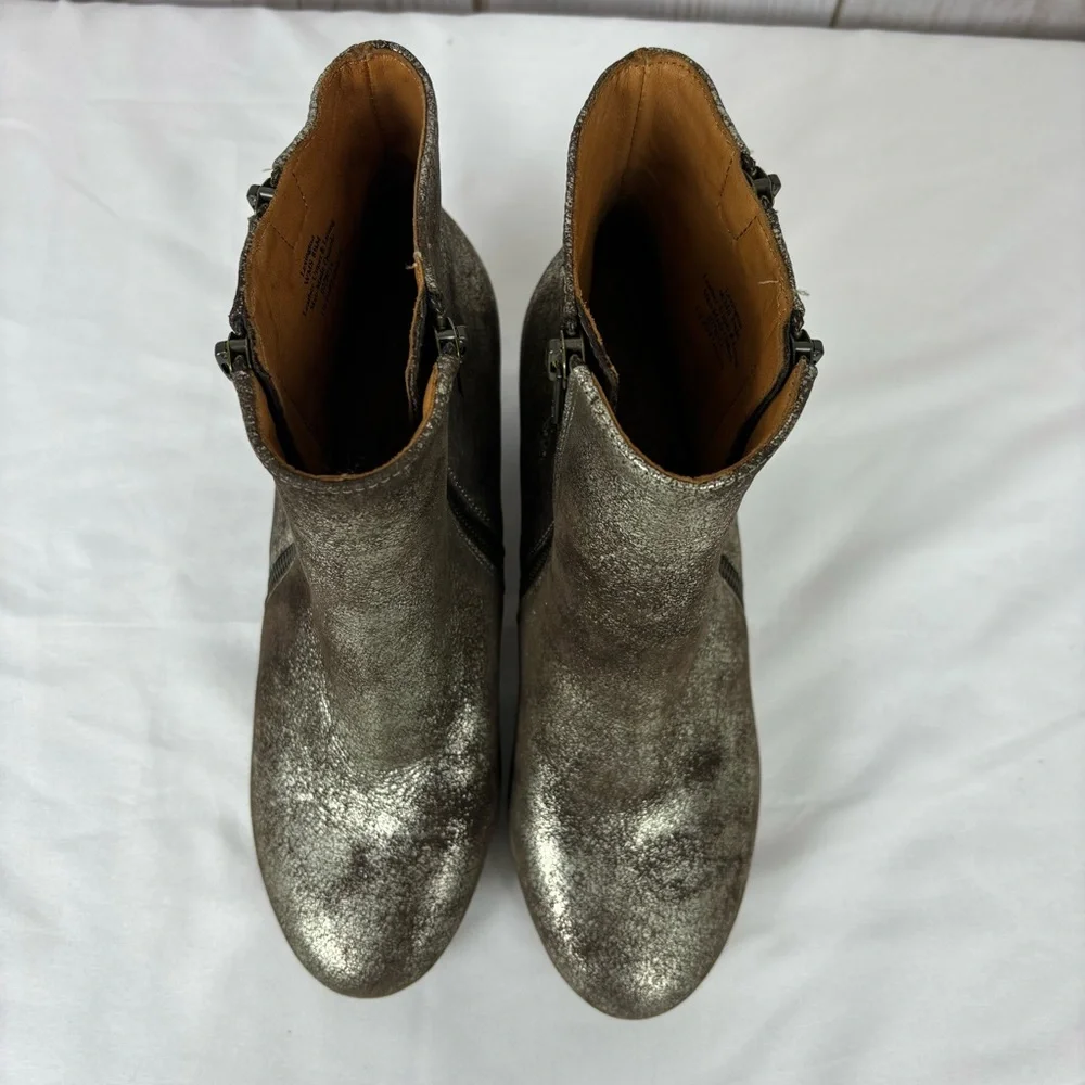 Kenneth Cole Ankle Boots Distressed Brown Silver Metallic Chunky Heel Size 8.5 - Picture 7 of 16